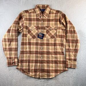 VTG NWT JC Penney Plain Pockets Flannel Plaid Shirt Men's L Button Up 70s 80s